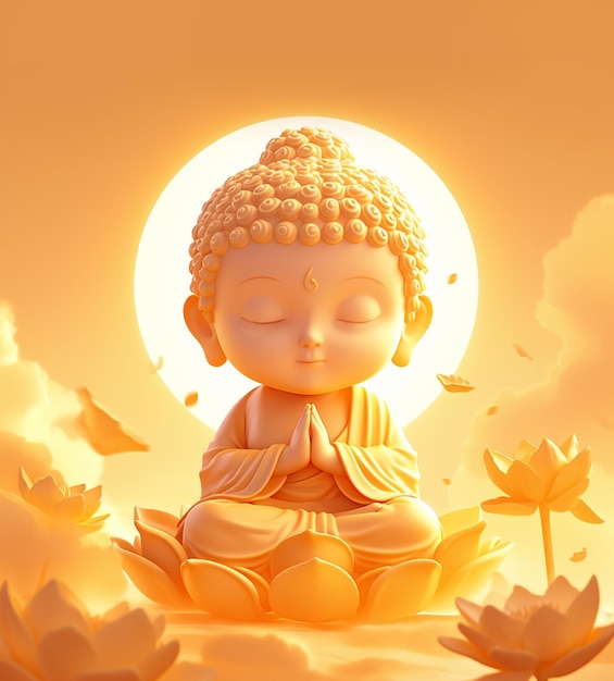 Монах Будда Будда Буддизм молитва лотос ребенок монах 3D персонаж