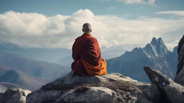 Photo a monk meditates in nature