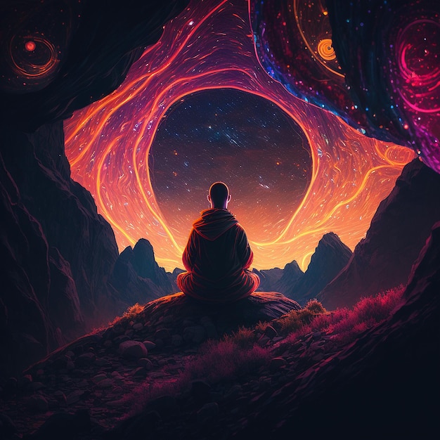 Monk meditating the universe ai generator art image