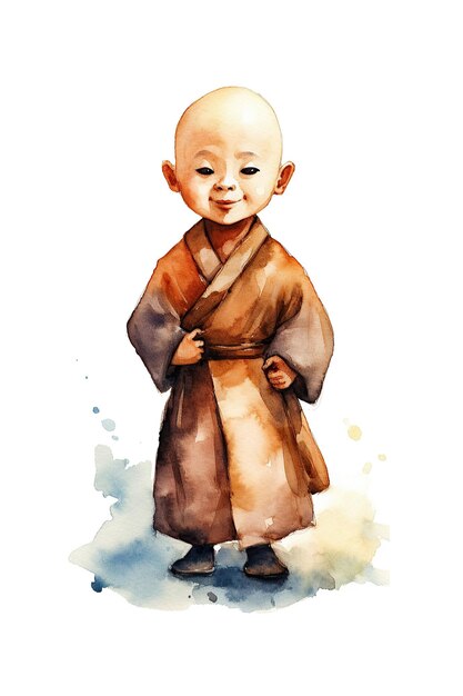 Monk religious watercolor clipart isolated on white background with Generative AI