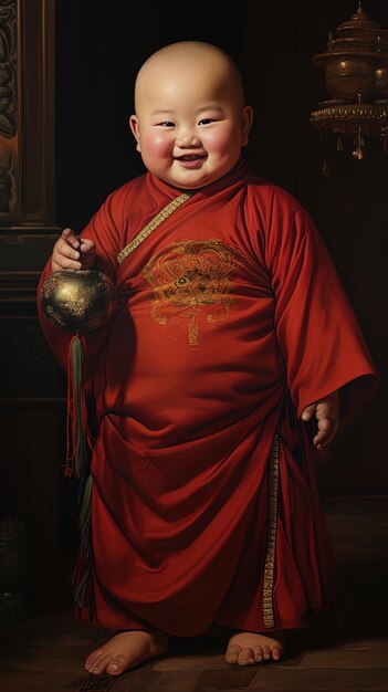 Photo a monk with a red robe and gold emblem on his chest