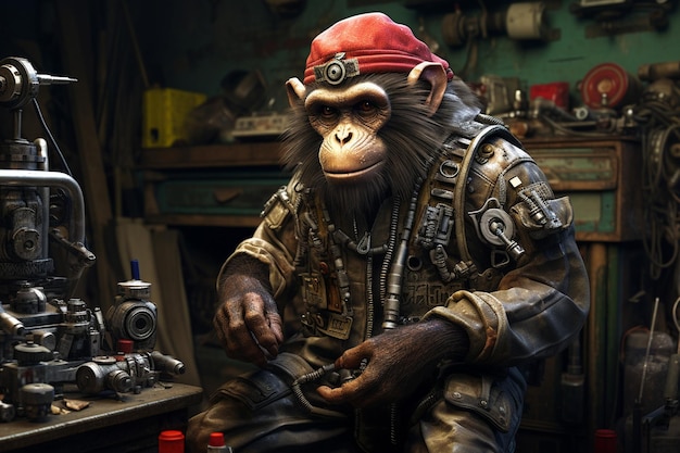 Monkey Auto Mechanic at Work