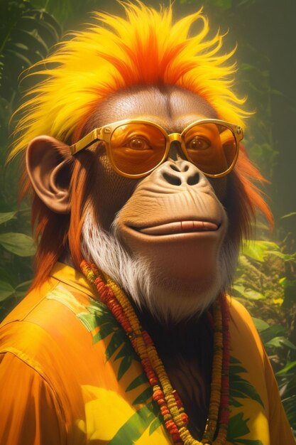 Monkey background orangutan in a stylish aloha shirt