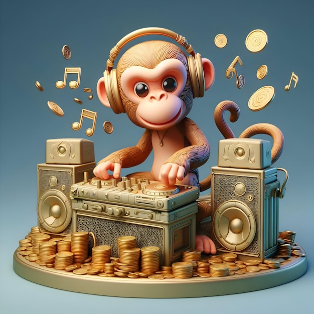 Photo a monkey becomes a dj