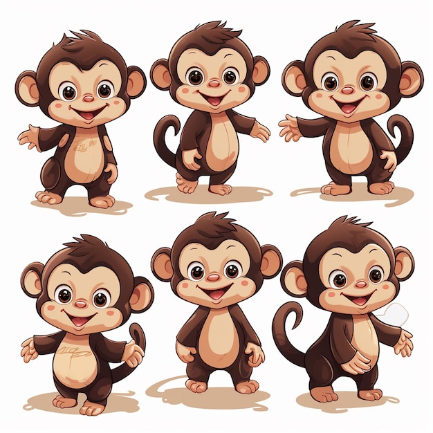 Monkey cartoon collection isolated on white background Vector illustration for your design