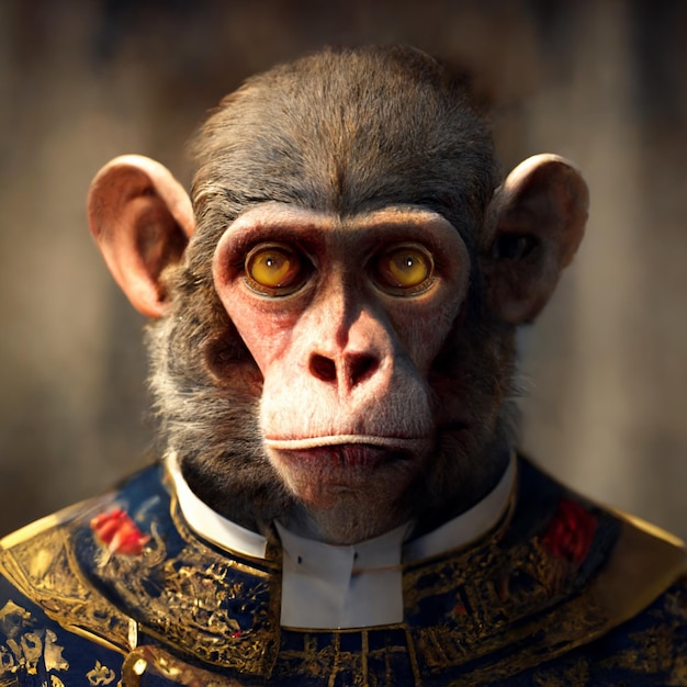 Monkey or chimpanzee portrait with medieval clothes photomontage