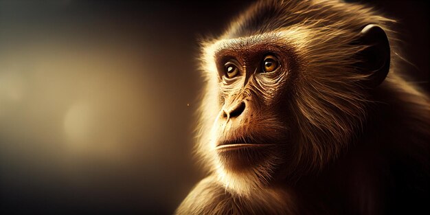 Photo monkey closeup portrait of a monkey on a dark background generative ai