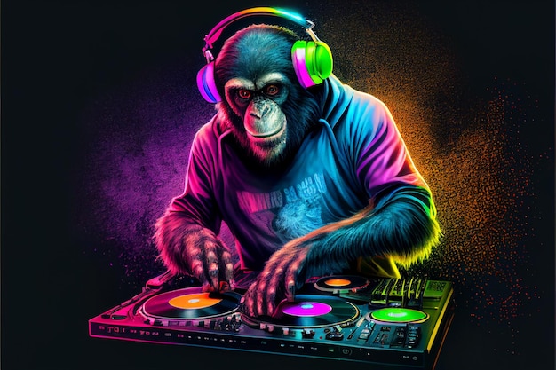 A monkey dj playing music on a turntable