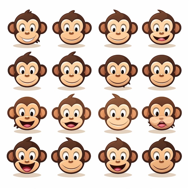 Monkey Faces Emojis 2d cartoon vector illustration on white