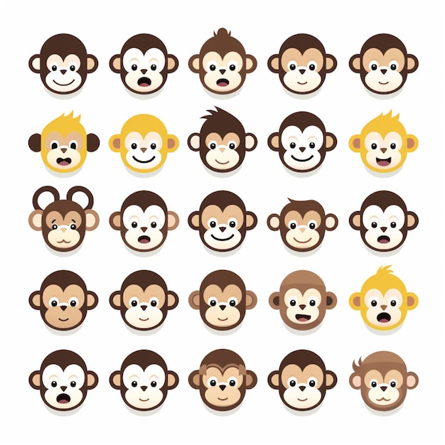 Эмоджи с лицами обезьян 2d мультфильм векторная иллюстрация на белом
