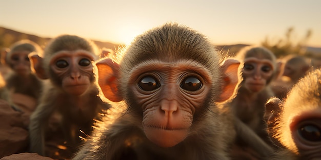 Monkey family sunset