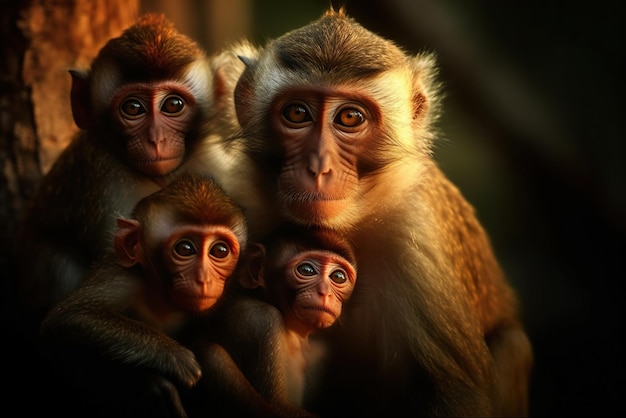 Monkey family with cubs