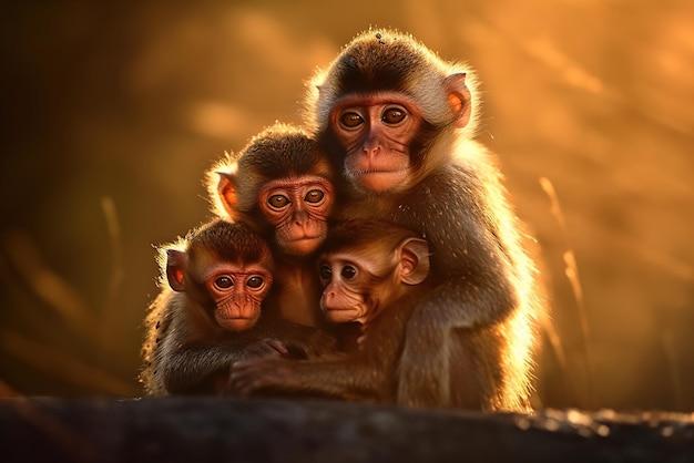 Foto famiglia di scimmie con i cuccioli