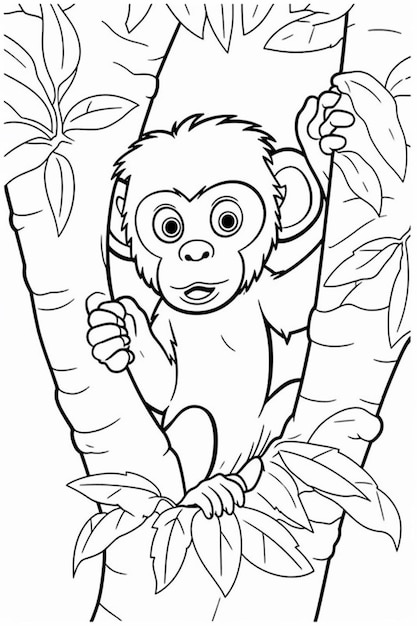 Photo a monkey hanging from a tree branch coloring page generative ai