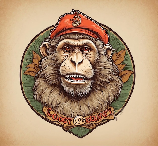 Monkey in the hat of a pirate Vintage style Vector illustration