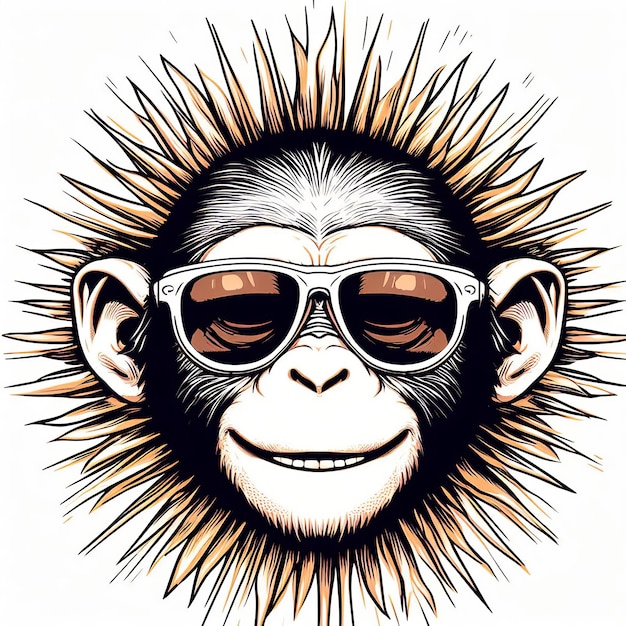 Monkey head with sunglasses Hand drawn vector illustration for tshirt print