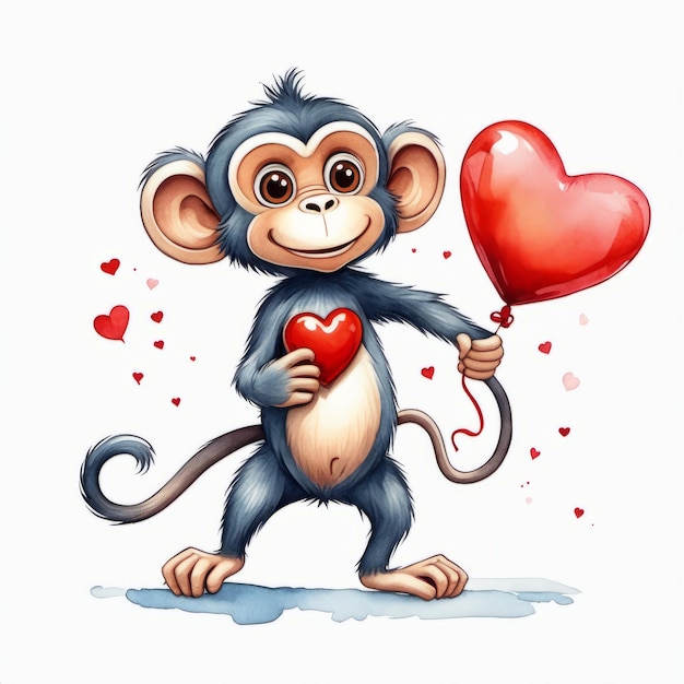 Monkey holding heart created with generative AI software