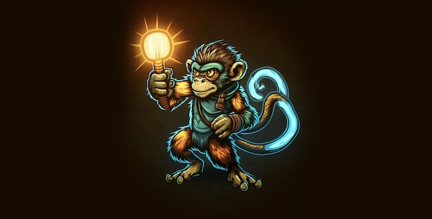 A monkey holding a light in his hand