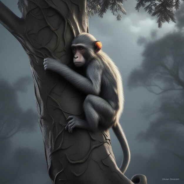 Monkey holding on to a tree Monkey wallpaper Monkey Dark Background