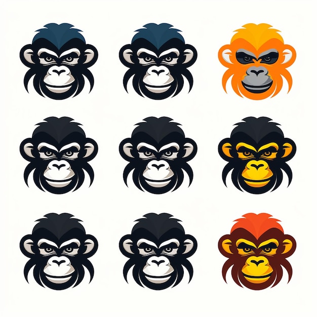 Monkey icons set Vector illustration of a group of monkeys