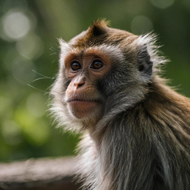 Photo a monkey is sitting on a log with the word quot macaque quot on it