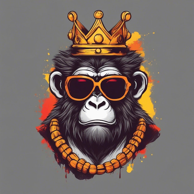 Фото Король обезьян в короне и солнцезащитных очках крутой дизайн футболки