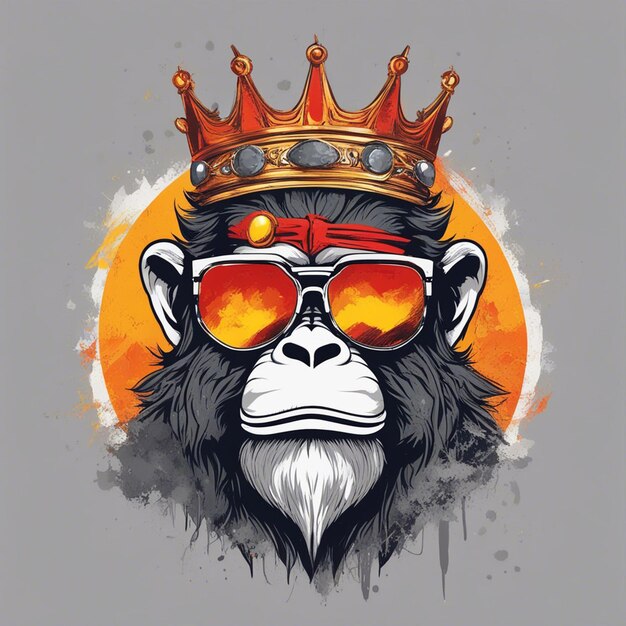 Monkey king wearing crown and sunglasses cool tshirt design