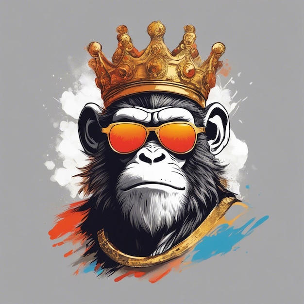 Monkey king wearing crown and sunglasses cool tshirt design