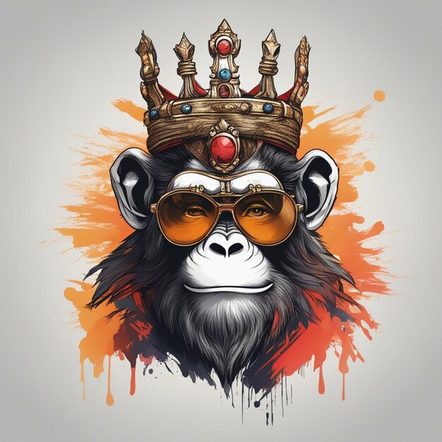 Photo monkey king wearing crown and sunglasses cool tshirt design