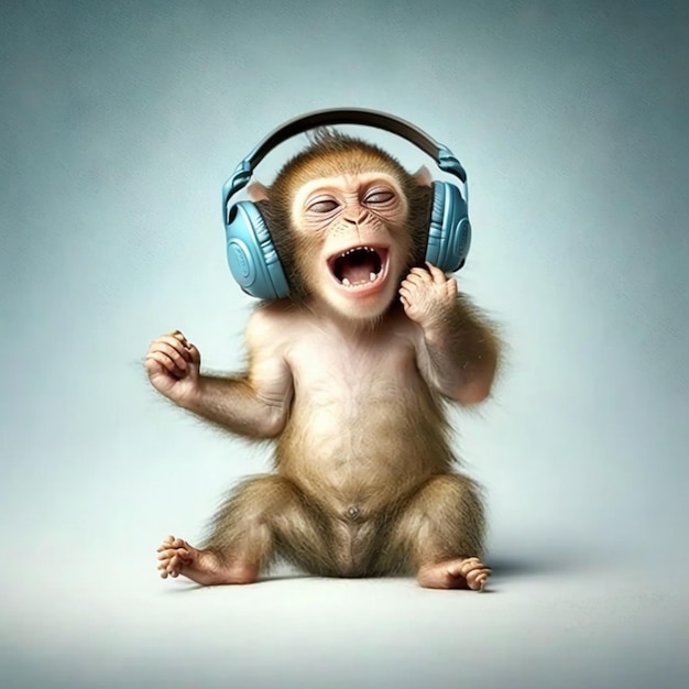 monkey listening song illustration
