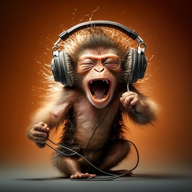 monkey listening song illustration