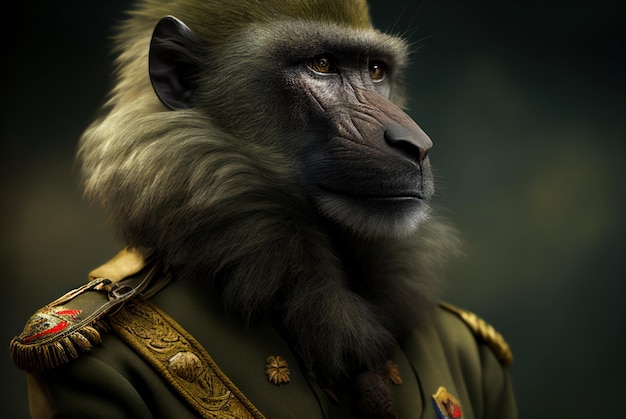 A monkey in a military uniform