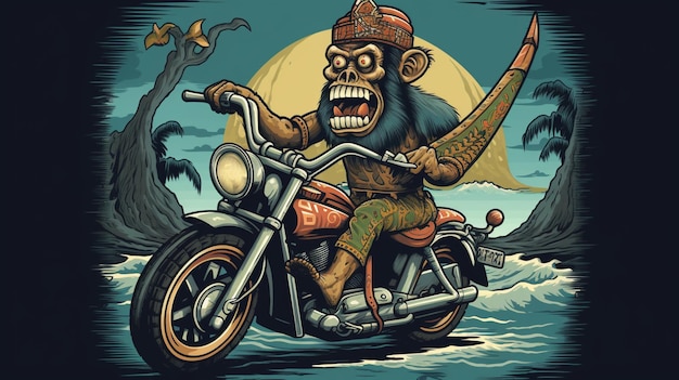 A monkey on a motorcycle with a big tail