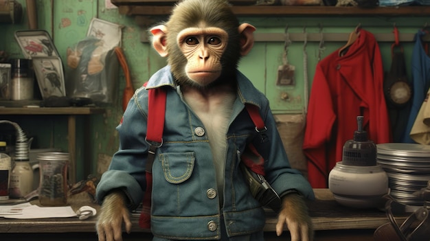 Monkey In Overalls Ready For Work