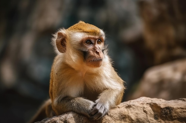 A monkey perched on a rock