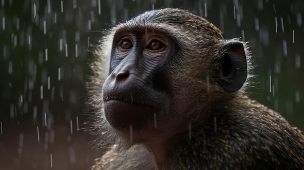 A monkey in the rain