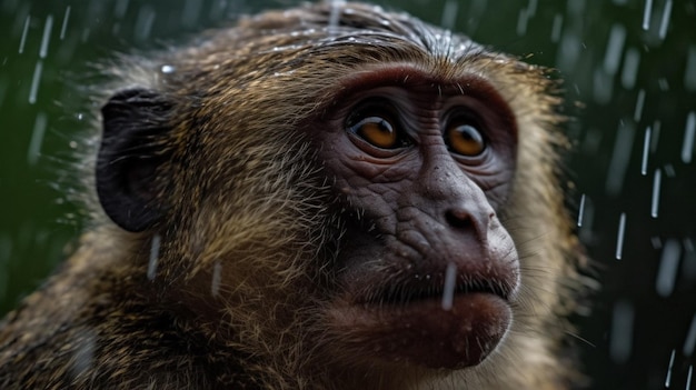 A monkey in the rain