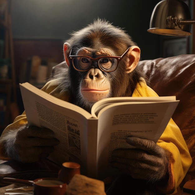 Monkey reading a book