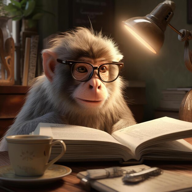 Premium Photo | Monkey reading a book