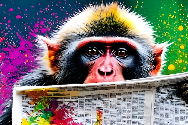 Monkey reading newspaper