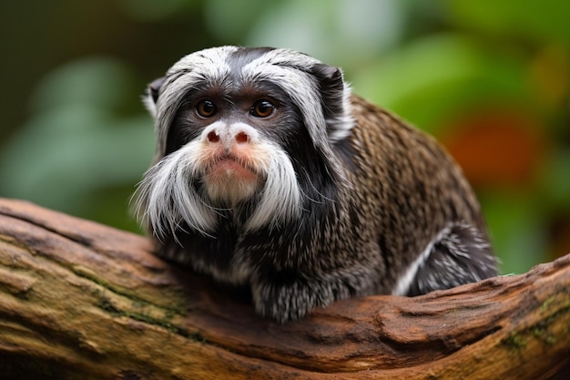 A monkey sits on a branch in the amazon rainforest.