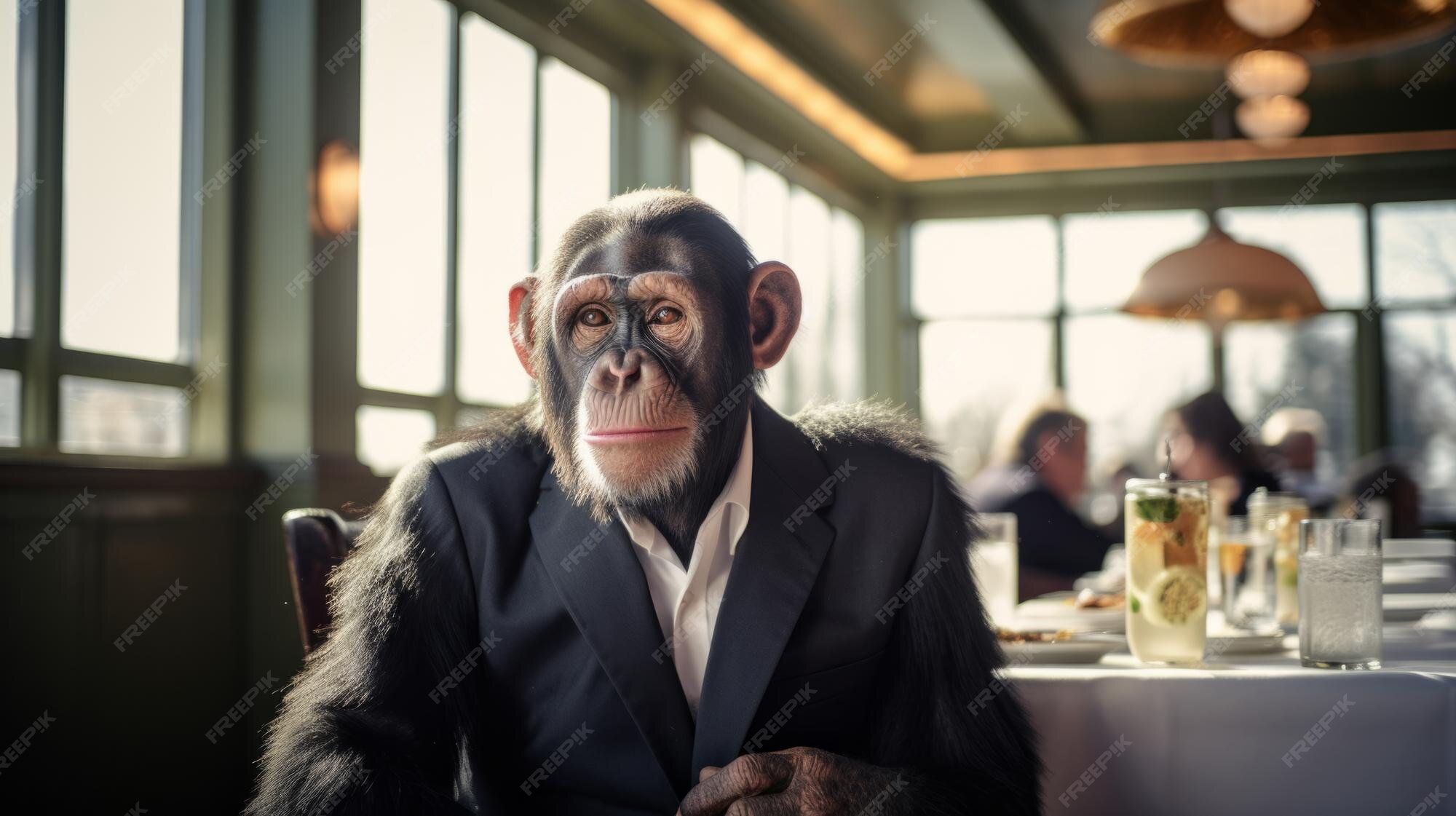 Premium Photo | Monkey sits in a restaurant waiting for an order