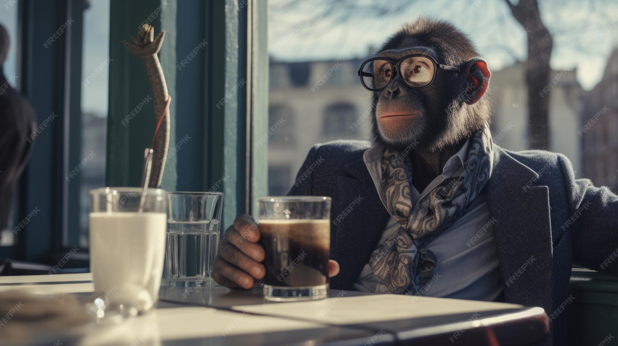 Premium Photo | Monkey sits in a restaurant waiting for an order