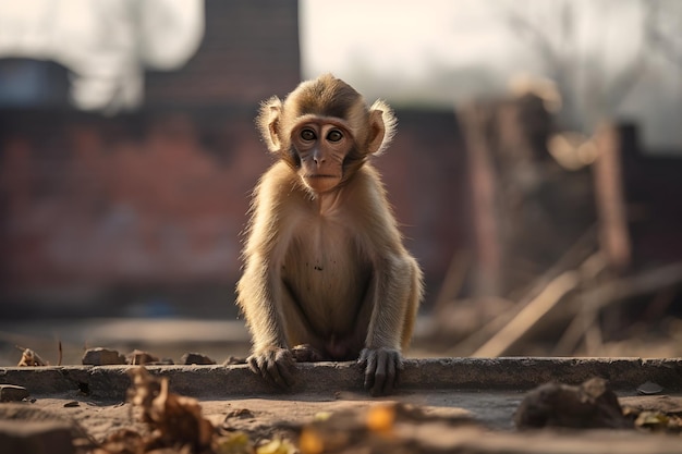 A Monkey Sitting Primate On The Ground