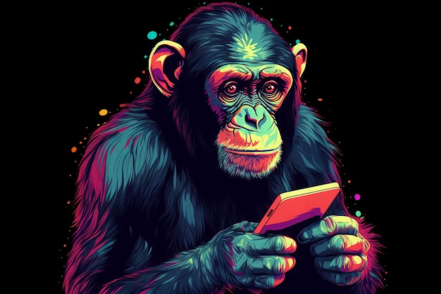 Monkey smartphone abstract Happy pet Generate Ai