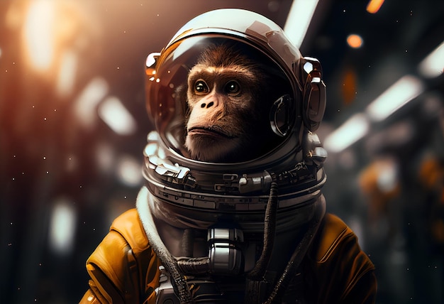 Photo a monkey in a spacesuit in a spaceship generative ai 1