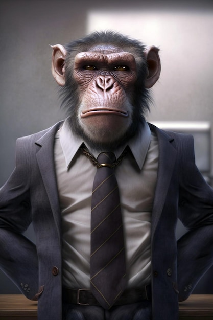 A monkey standing with formal suit Generative AI illustration