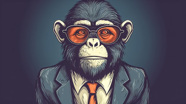 Monkey in suit and glasses generative ai