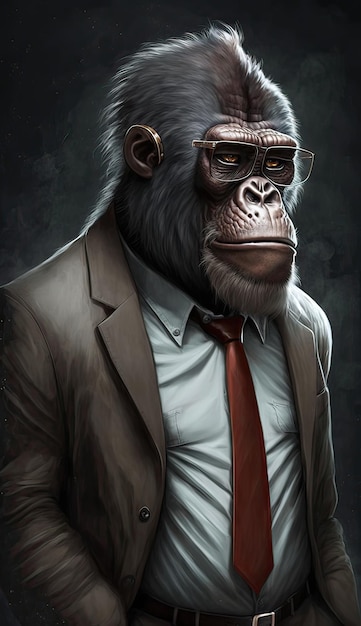 A monkey in a suit with a red tie