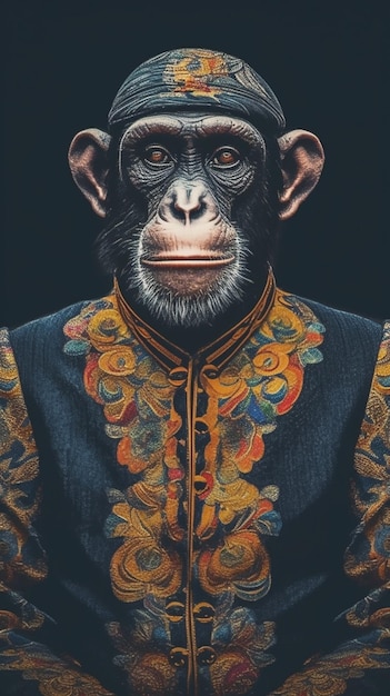 A monkey in a suit with a shirt that says'monkey '